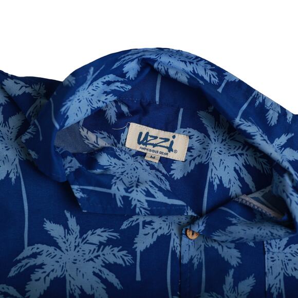 Uzzi men's Hawaiian button down shirt size medium blue palm trees - Picture 3 of 4